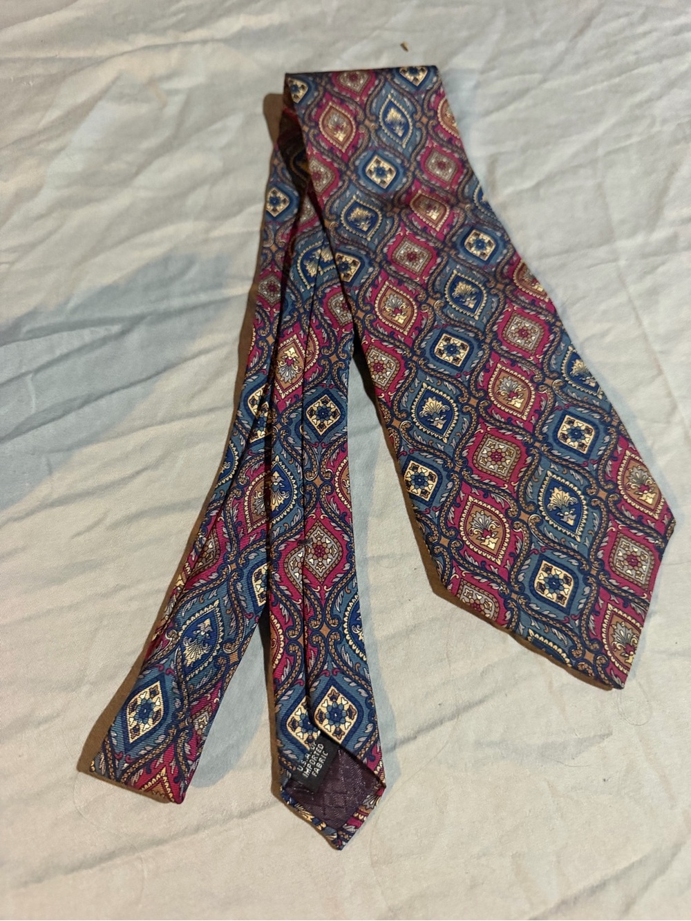 Dior Silk Tie in Blue, Burgundy and Gold Paisley Motif